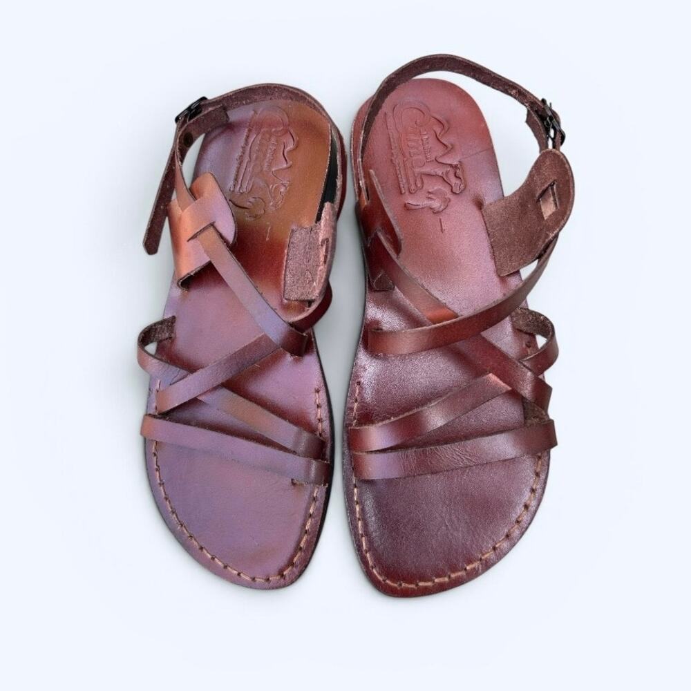 Jerusalem Camel Brown Leather Strappy Jesus Sandals Women’s Size 41 Comfy Boho
